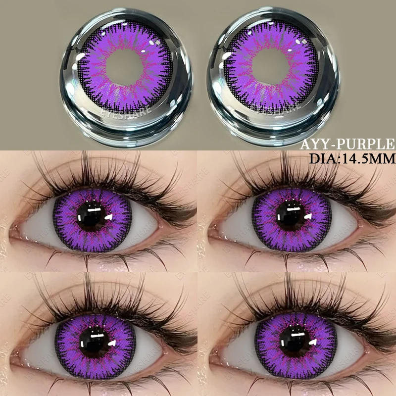 AMARA Colored Contact Lenses 2pcs Purple Contact Lenses Anime Cosplay Contact Eye Lenses Halloween Beauty Makeup Color Lens