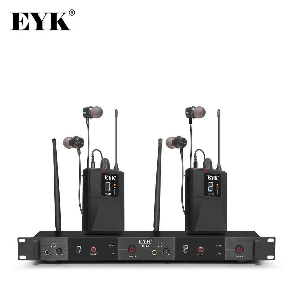 EYK IEM82 UHF Wireless In Ear Monitor System Dual Channels 16 Frequencies Selecable Perfect for Singer Stage Performance DJ