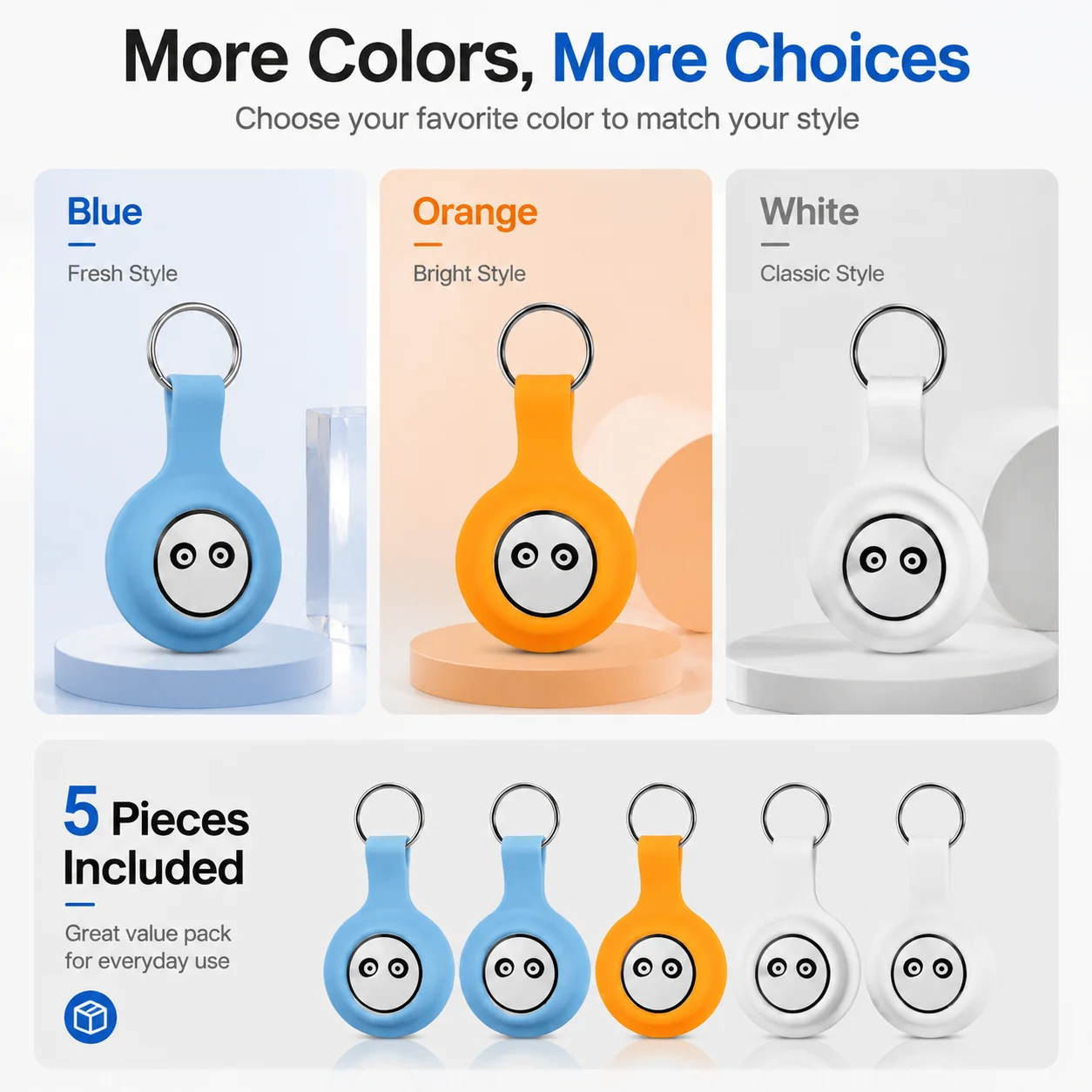 5PCS Silicone Tracker Holder Case Keychain Cover Protective Sleeve with Metal Ring for Smart Finder Tag Accessories