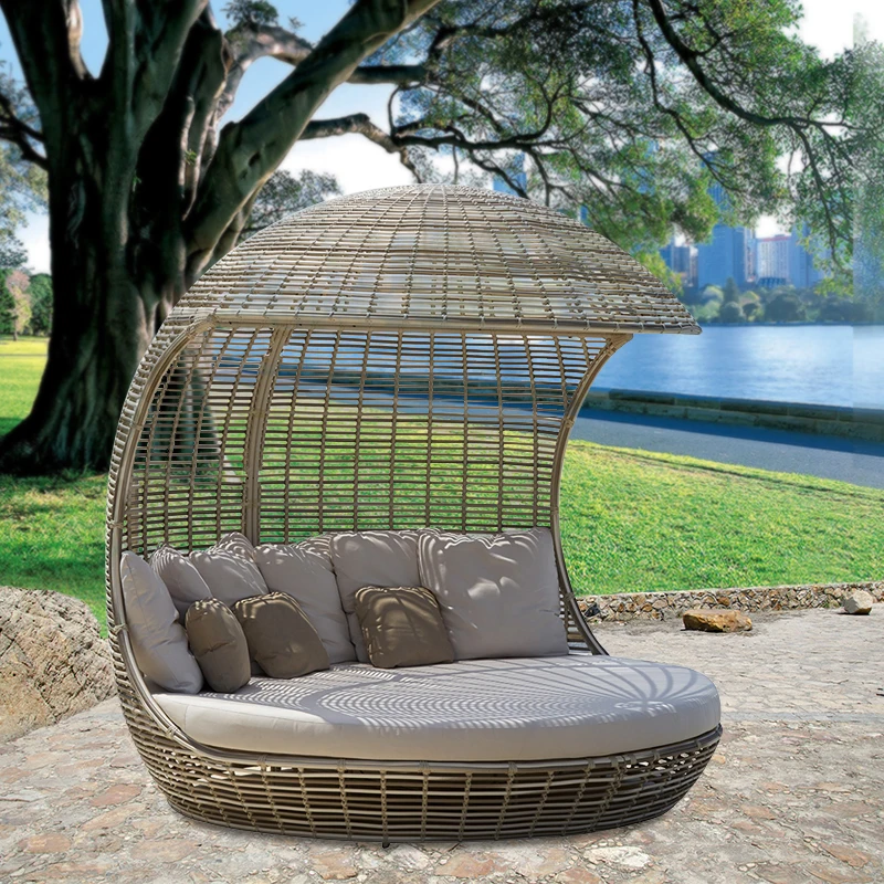 Customized outdoor bed, bird's nest bed, leisure circular floor to ceiling rattan weaving creative bed, double bed, beach sofa