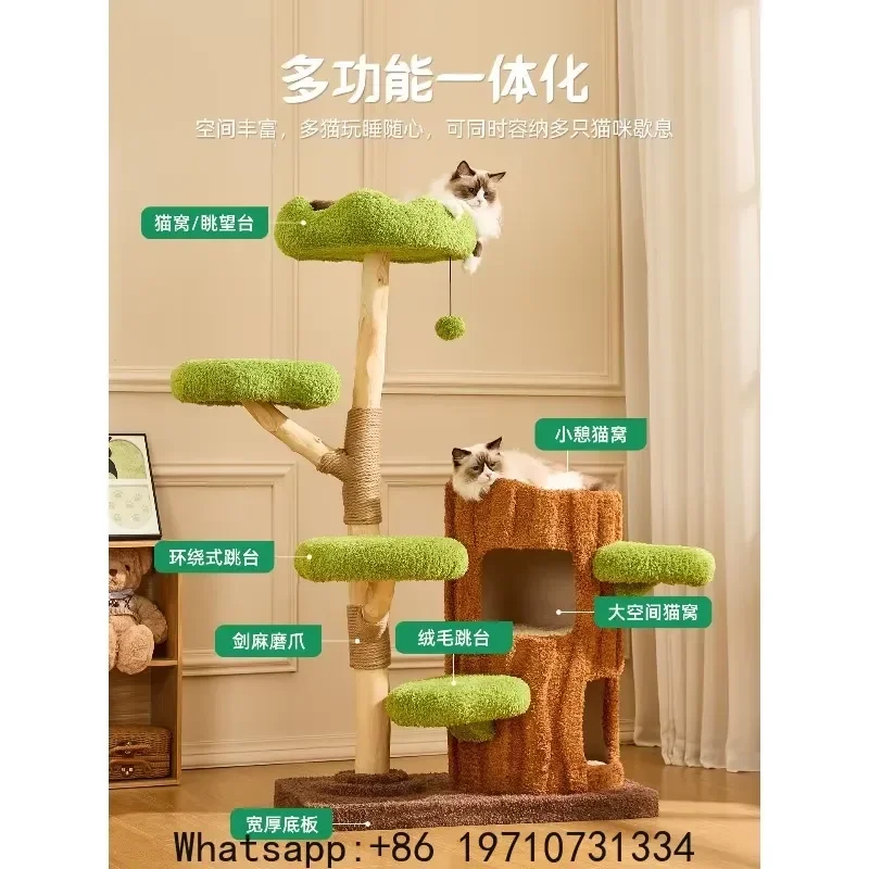 for Cat Climbing Frame Large Tree Jumping Platform Integrated Solid Wood Shelf Villa Keeps Warm Space Saving Design