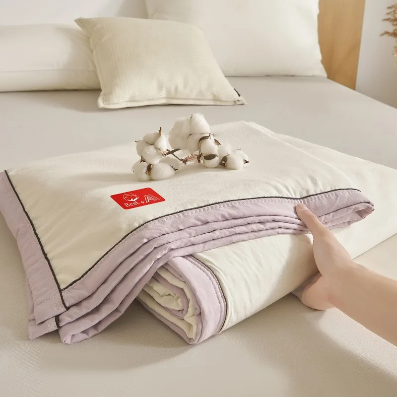 Solid color ancient cotton cloud feeling wide edge inlay double layer yarn cotton quilt air conditioner quilt single piece