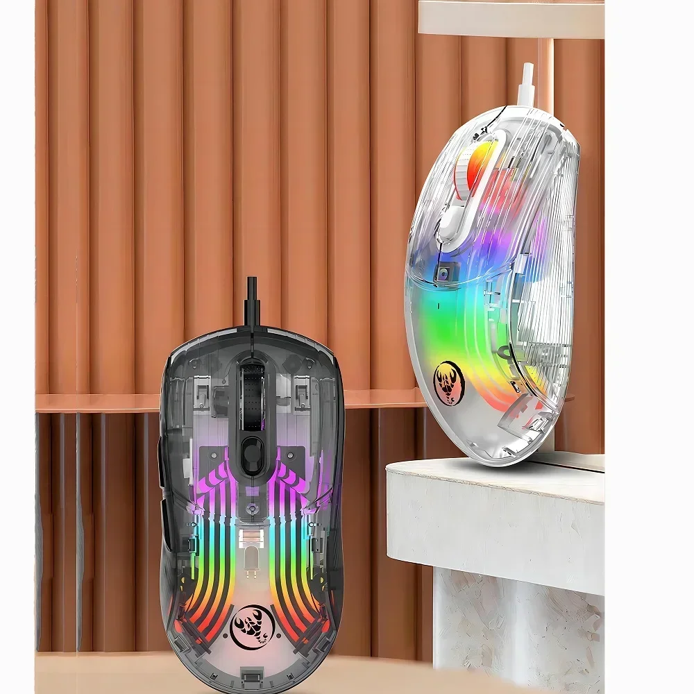 ZLRLMHY X400 wired mouse full crystal 1000Hz rgb Macro 7 buttons programmable wired office gaming mouse for laptop gaming