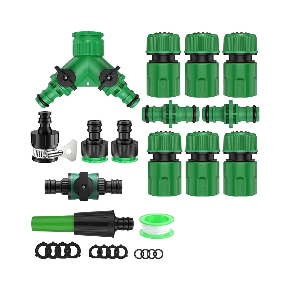15 Piece Garden For Hose Quick Connector Kit ABS for Outdoor Watering Includes 2 Two in One Adapters 16mm Fittings