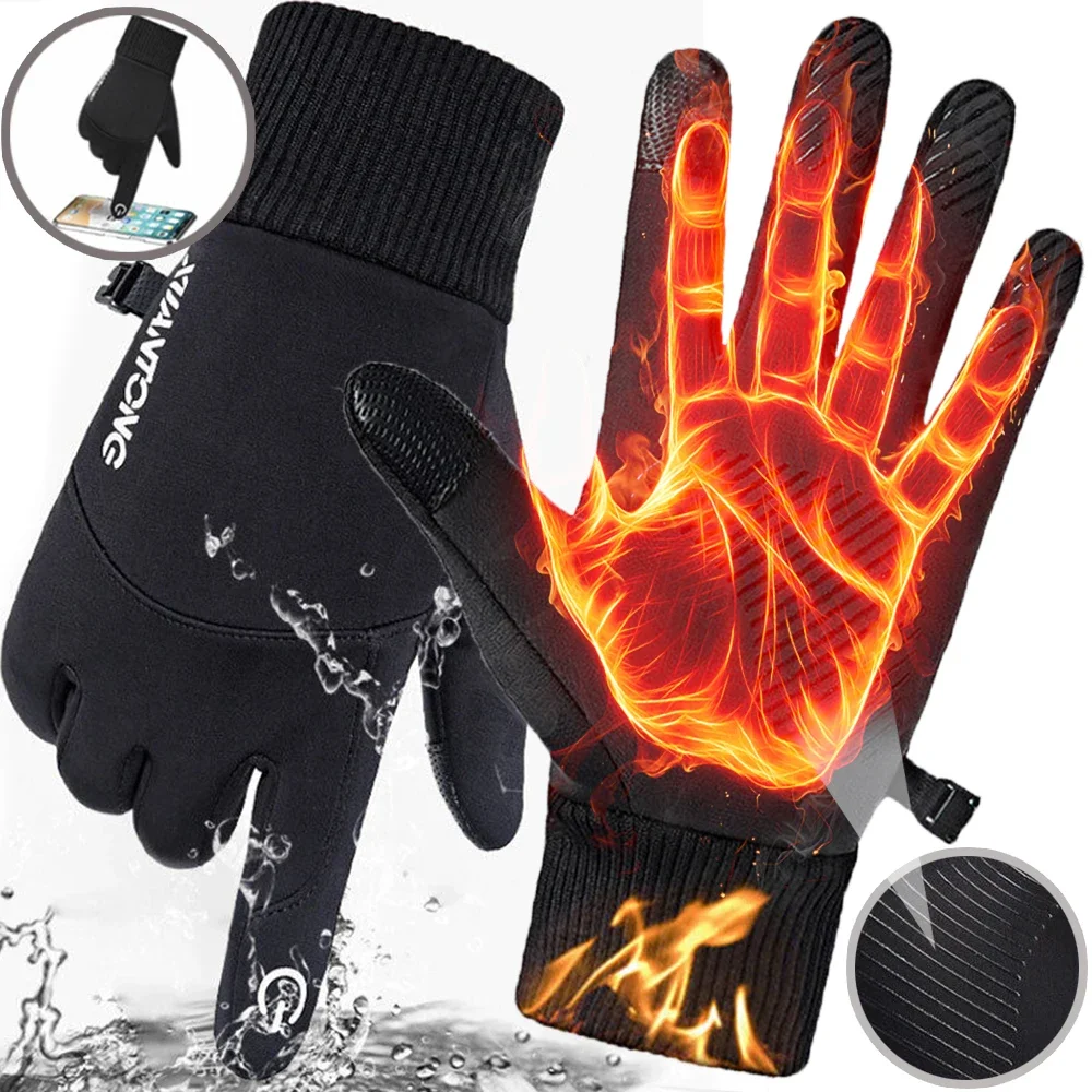 Men\'s Gloves Winter Waterproof Windproof Sports Fishing Touchscreen Driving Motorcycle Ski Non-slip Warm Cycling Women Gloves