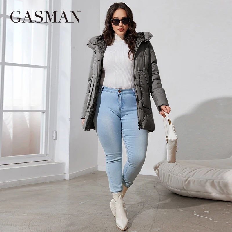 GASMAN 2024 Fashion Down Jacket Women's Plus Size Short Casual Hooded Pocket Parkas Women Female Coat Outwear 83376