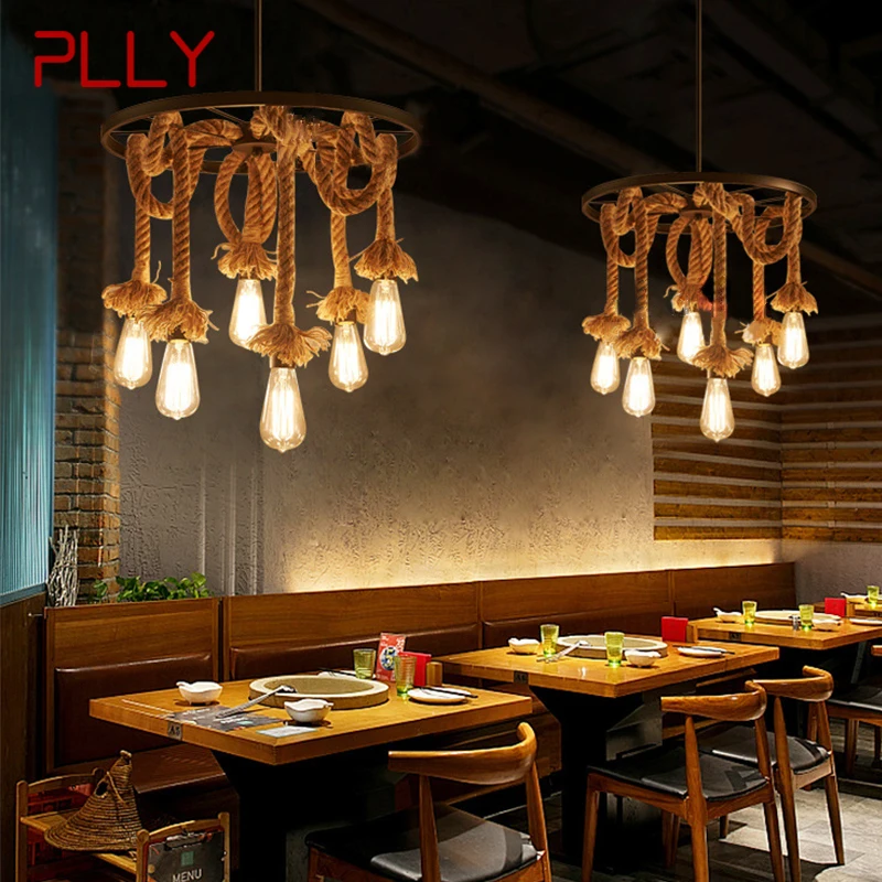 PLLY American Style Retrohemp Rope Chandelier Nostalgic Loft Industrial Style Internet Cafe Restaurant Hot Pot Shop Pendant