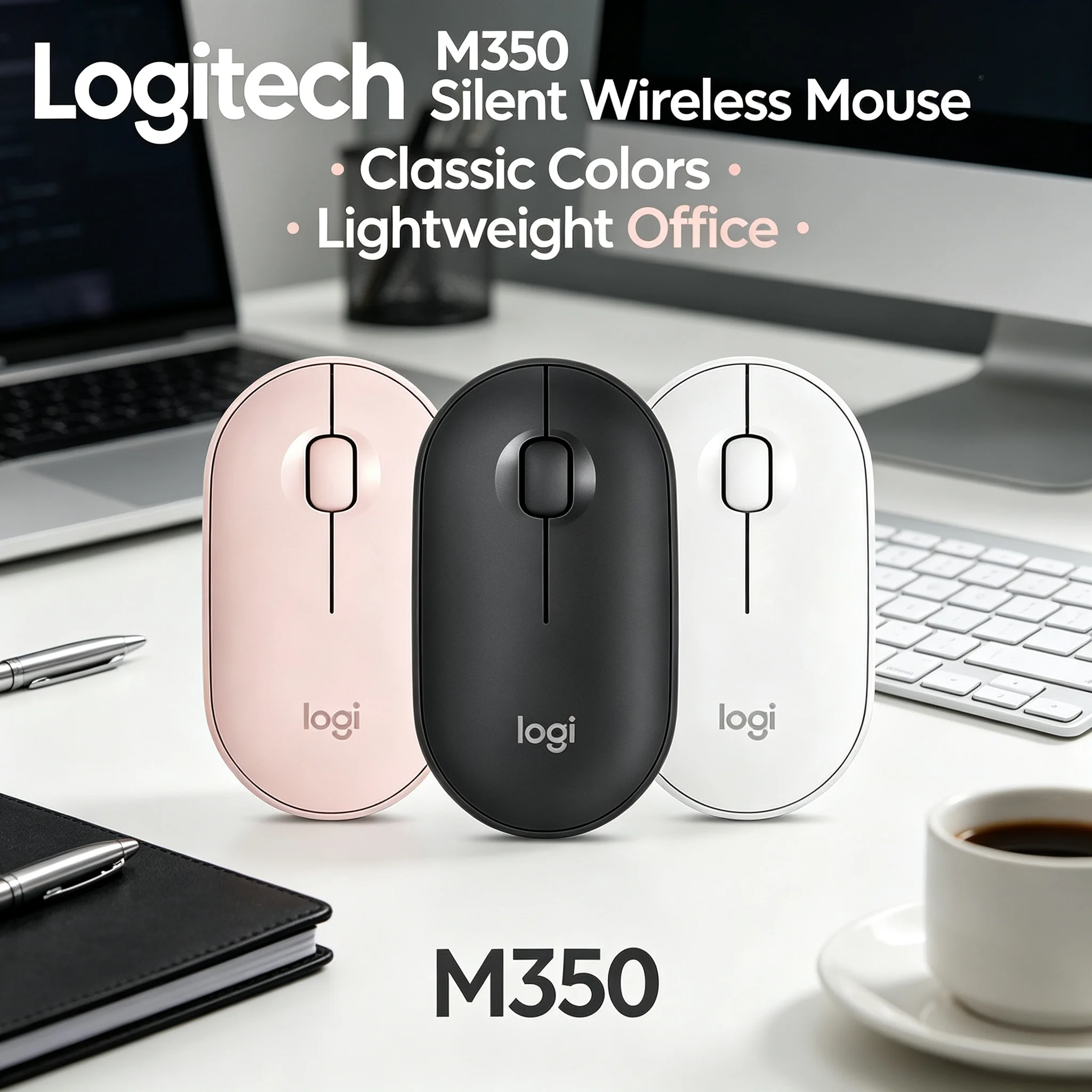 Logitech M350 Pebble Wireless Mouse Silent Click Slim Ergonomic Mice For Travel Office