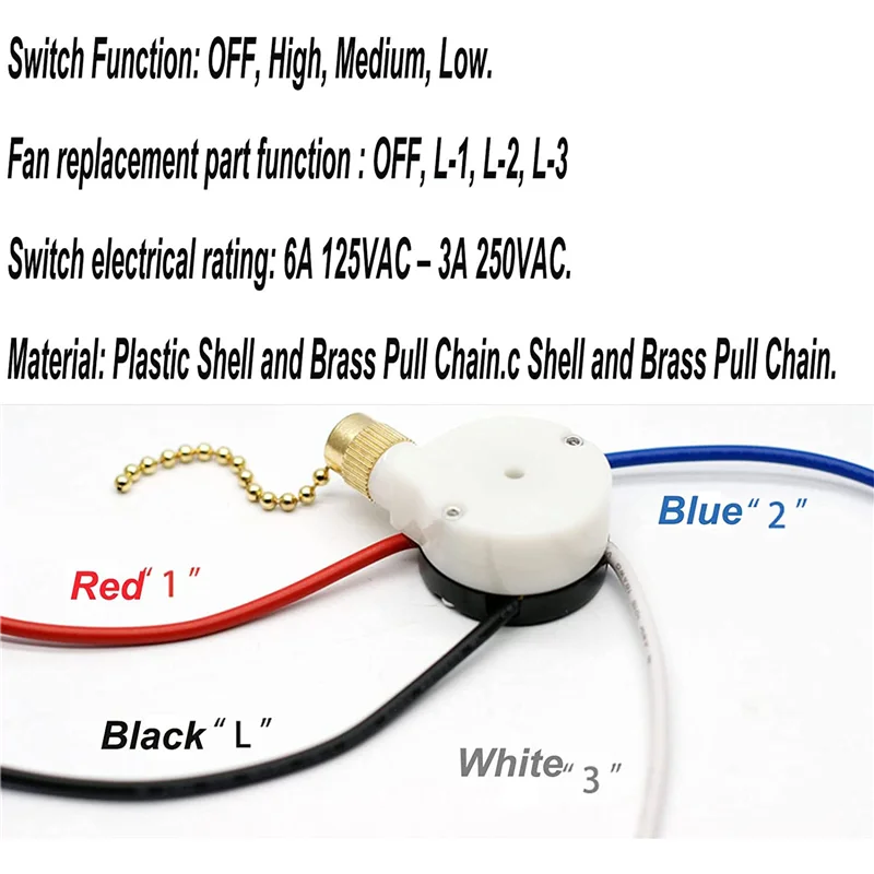 ABNH 2 قطعة أضواء مروحة السقف التبديل ZingEar ZE-208S E89885 3 سرعة 4 سلك مفتاح مروحة سلسلة سحب ، أضواء المروحة التبديل ، البرونزية