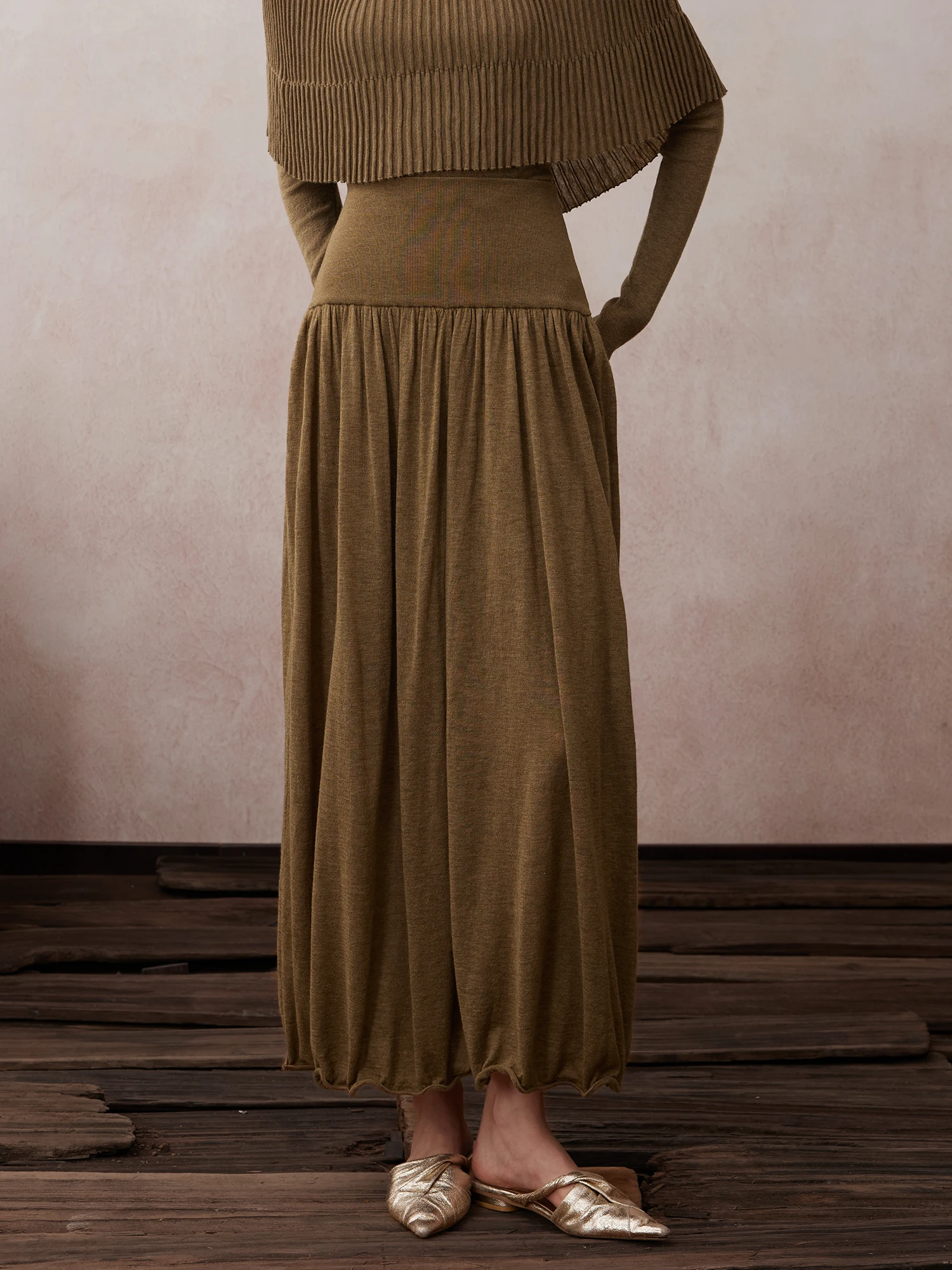 Simple Casual Woolen Bouffant Skirt Women's High Waist Elastic Polyester Fiber Acrylic Fiber Knitted Half-length Skirt