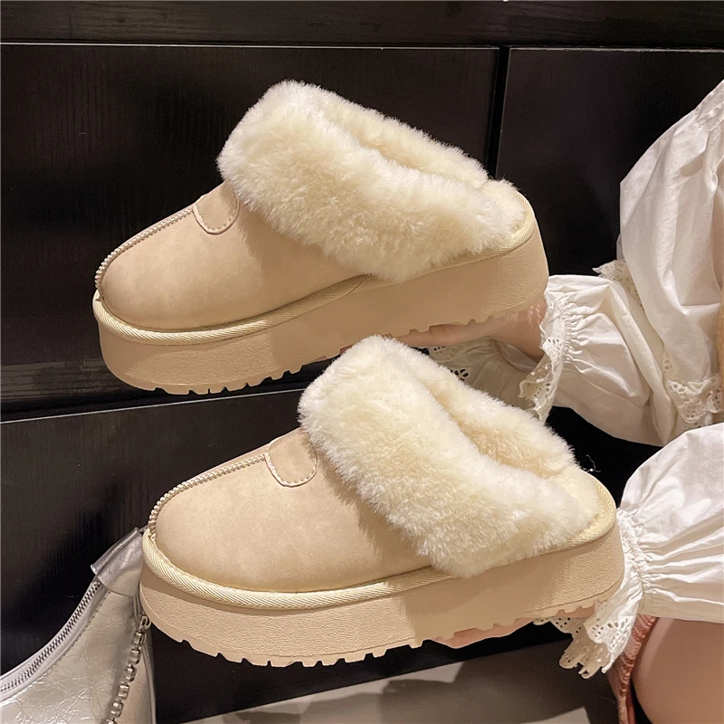 Winter Baotou Semi-drag Women's Fashion Round Toe Suede Thickened Anti-slip and Wear-resistant Cotton Slippers