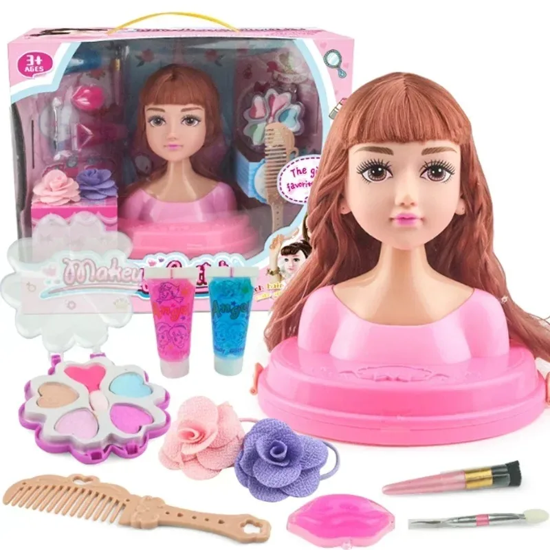 Maison de jeu jouet poupée de coiffure jouet demi-corps maquillage princesse poupée ensemble Double queue de cheval vague rouleau coiffure beauté cadeau d'anniversaire