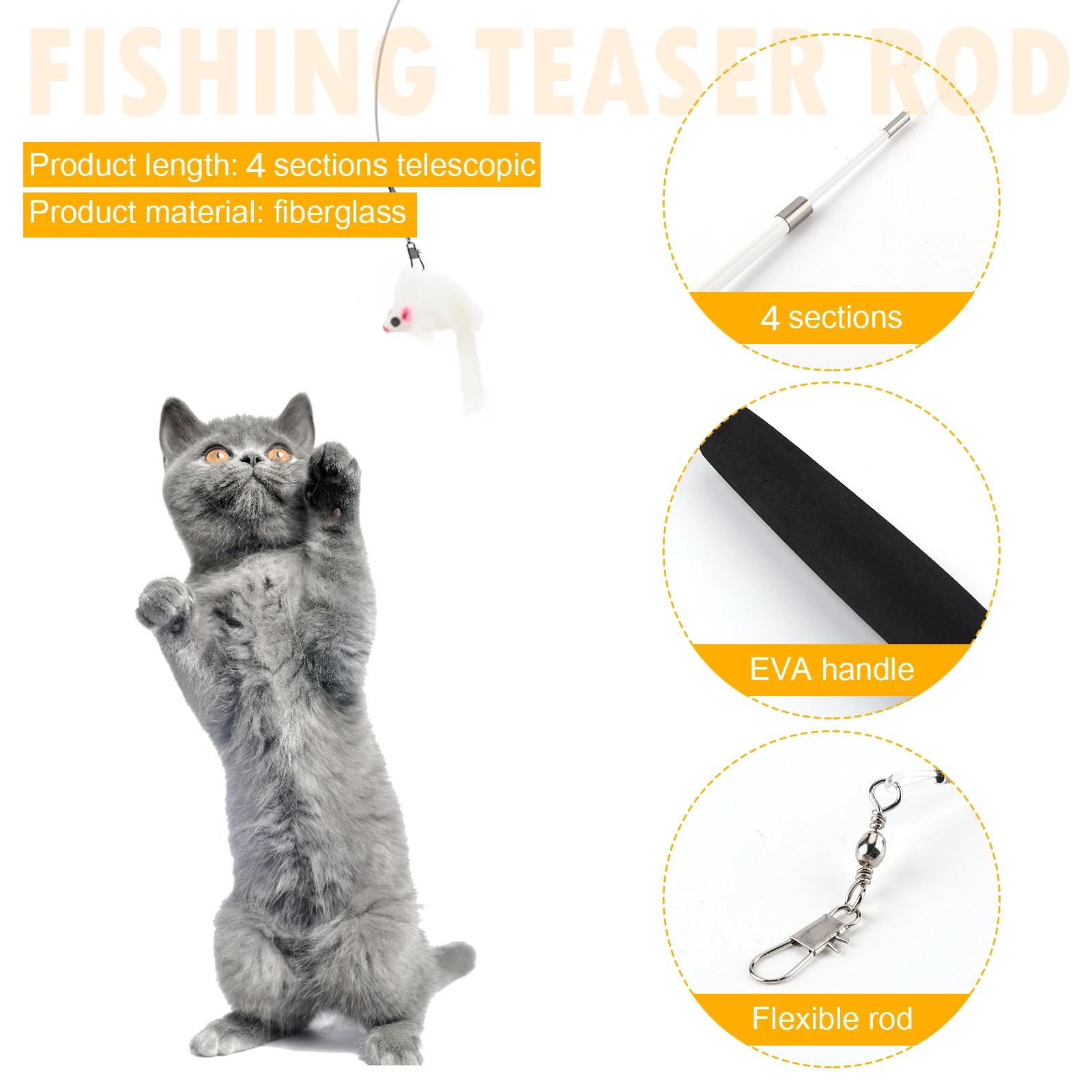 Four Section Telescopic Cat Stick 180cm Super Long Fishing Rod Cat Catcher Teaser Stick Rod Toy for Kitten Training Exercising