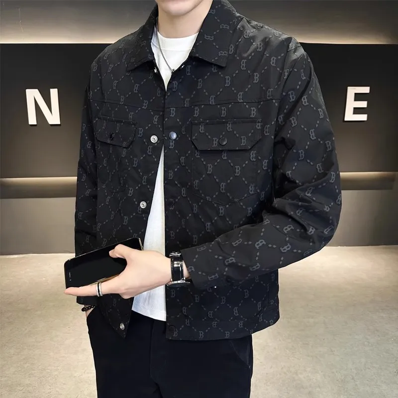 3XL Lente Herfst heren Jas Nieuwe Slim Fit Revers Gedrukt heren Korte Jas Knappe Mannen Mode Bovenkleding Mannen kleding