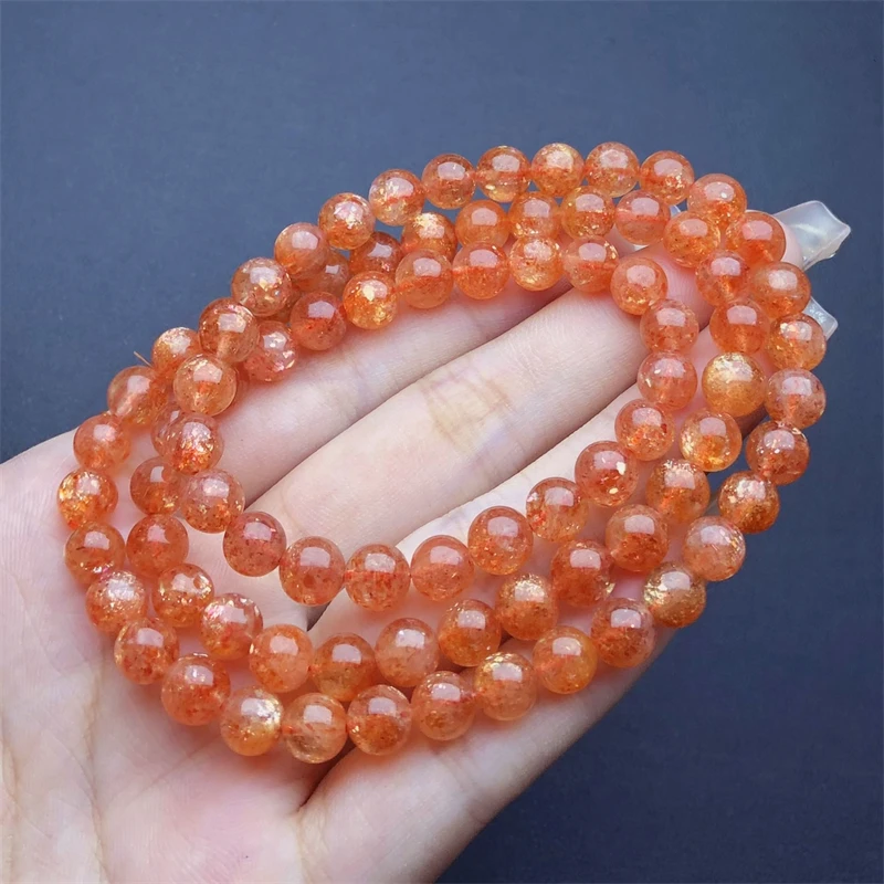 6.8MM Natural Gold Sunstone Triple Circle Bracelet Fashion Energy Stone Reiki Healing Crystal Strand Fengshui Gift 1PCS