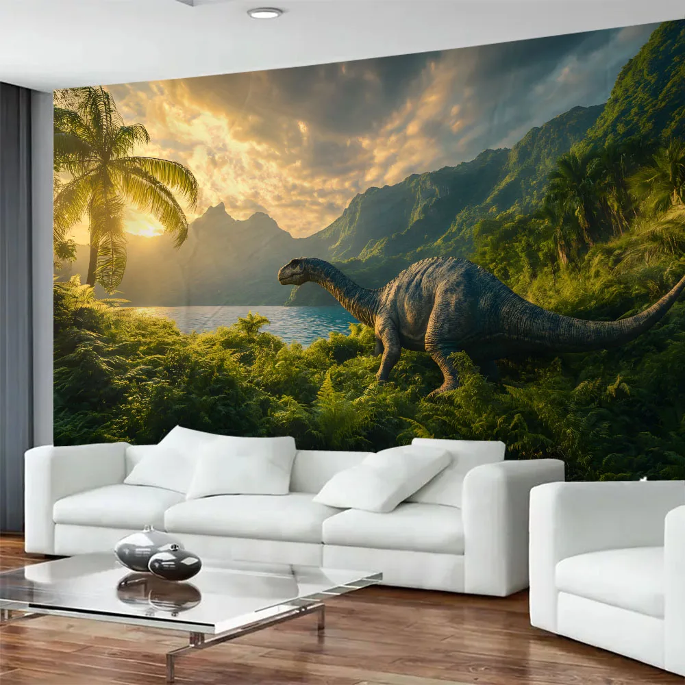 

Dinosaur Landscape Tapestry, Primitive Forest Wall Hanging Cloth, Cartoon Home Decoration Bed Sheet, Party Background Poster