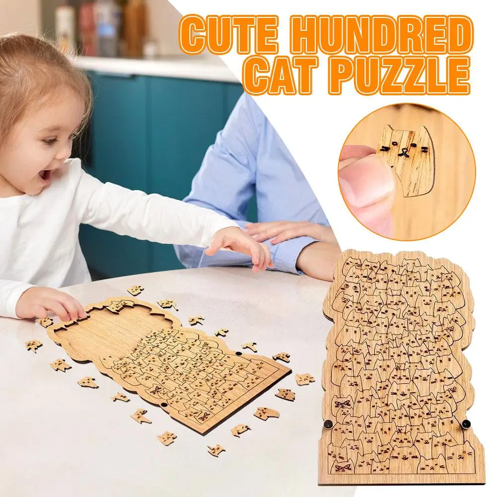 لطيف مائة القط خشبية بازل قطع لعبة تعليمية للبالغين والأطفال، فريدة من نوعها تحدي متعة لعبة هدية لمحبي القطط N4G0 #4