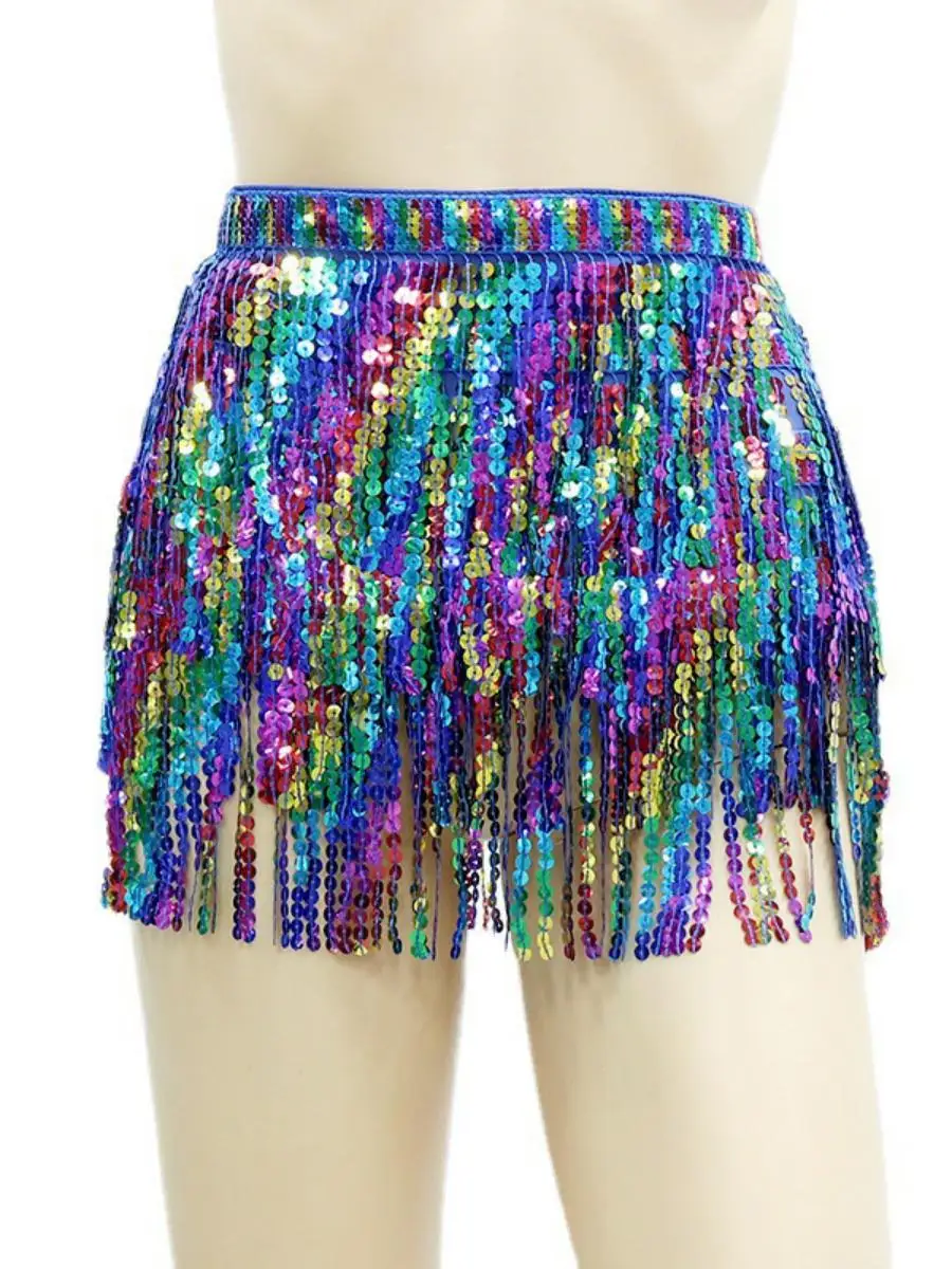 New loween Sparkling Belly Dance Costume Skirt Par Performance ow off oulder Sequin Waist Towel Tassel Women's Dr