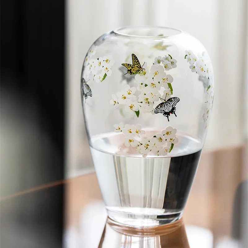 Glass Vase White Cherry Blossom Flower Container Home Decoration Living Room Diningtable Hydroponic Flowers Vase Ornaments Gift