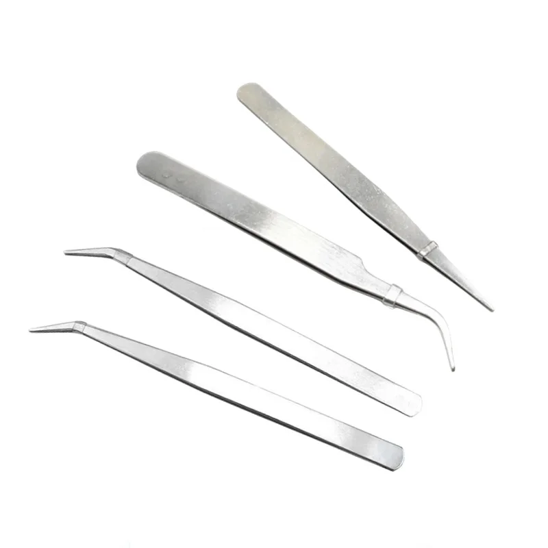 Precision Stainless Steel Tweezers Industrial Grade Straight Curved Tip Handheld Tools For Micro Electronics Soldering