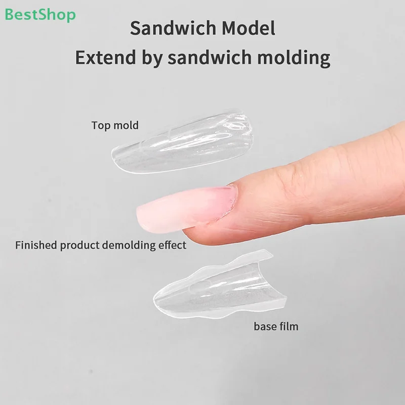 ♥ 180 stuks elliptische sandwich-pantser nageltips - doorzichtige boven- en basisvorm nepnagels voor salon- en doe-het-zelf-manicure