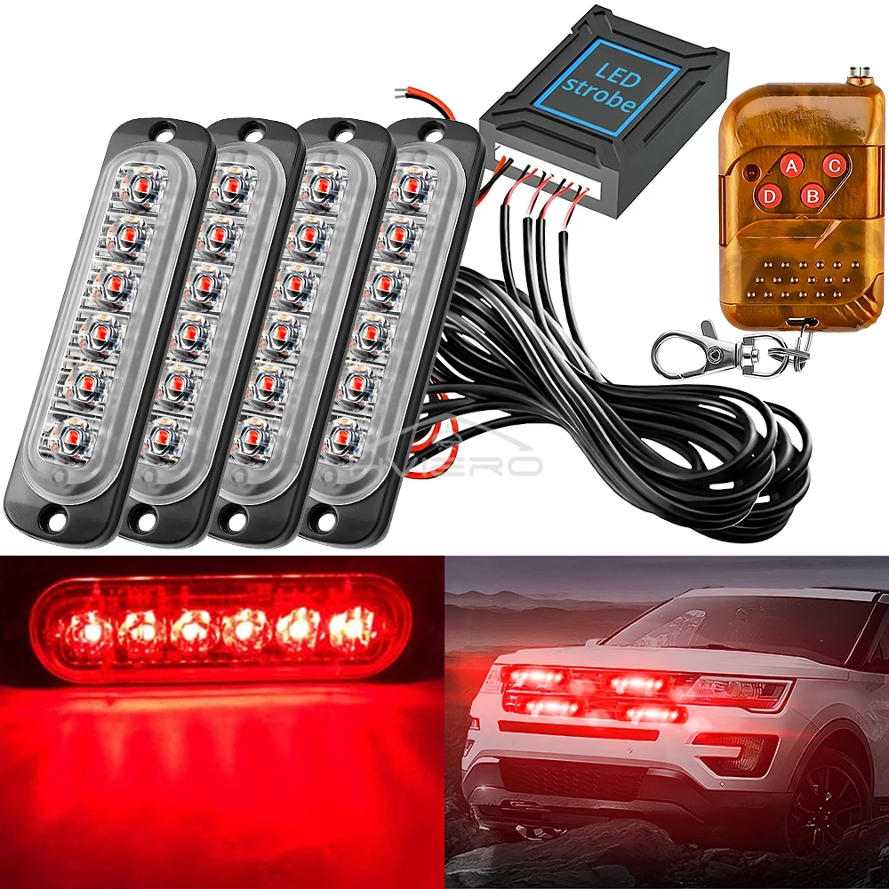 24LED Wireless Car Strobe Emergency Signal Flash Warn Light Trailer Automatic Truck Modification Accessories Modify DC 12-24V