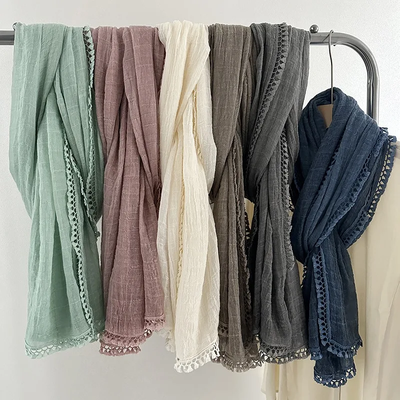 

Bohemian-style long solid-color scarf for women, summer-autumn Tarim Lake travel photography shawl, soft pendant neckerchief