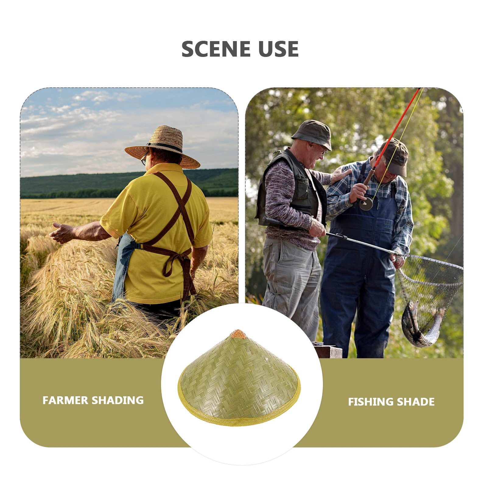 

1pcs Bamboo Straw Hat 36CM Durable Smooth Sun Protection Fishing Outdoor Camping Stage Performance Chinese Style