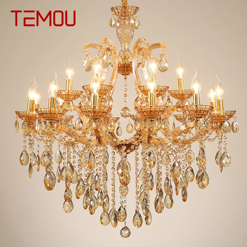 TEMOU  LuxuriousCandle Pendent  Lamp European Style Crystal Lamp Art Living Room Restaurant Villa Staircase Duplex Building