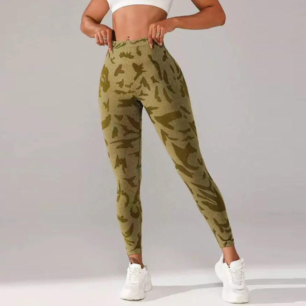 Women Camouflage V Back Gym Leggings Butt Lifting Fitness Athletic Workout Scrunch Leggins Exercise Yoga Pants Sports Tights