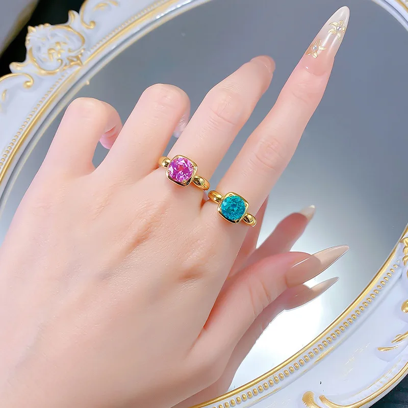 Apaison Sparkling Brilliant Cut 8 mm High Carbon Diamond Women's Ring-Wedding Anniversary Gold Plated Ring Jewelry Gift-Size 5~9