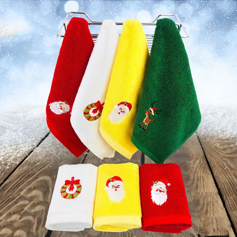 2023 New Year Towel Classic Solid Xmas Tree/Snowman/Santa Claus Embroidery Bath Towel 45x30cm Christmas Hand Towels Set