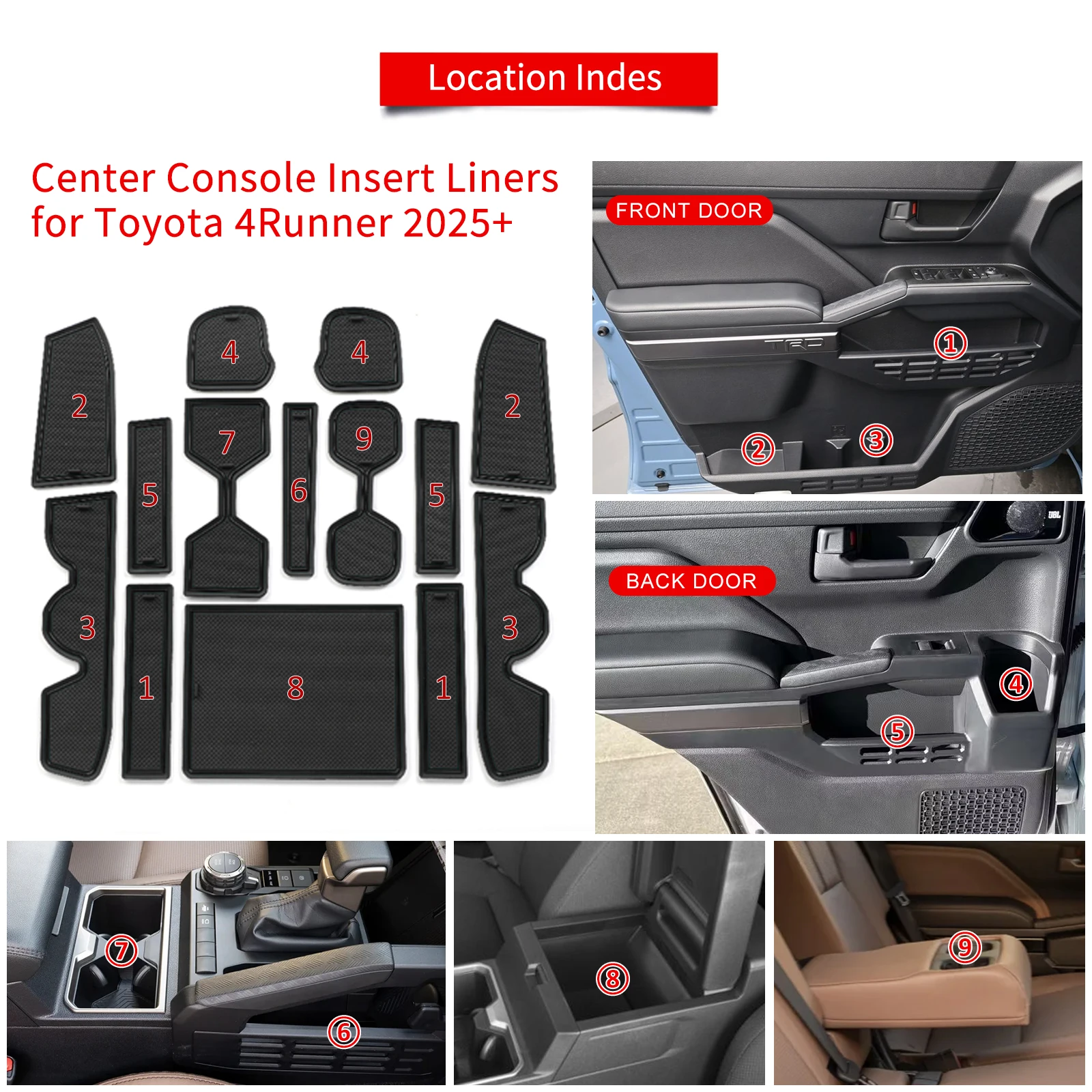 for Toyota 4Runner 2026 2025 Anti-Slip Gate Slot Mat Rubber Door Groove Pad Cup Holder Coaster Car Interior Accessories