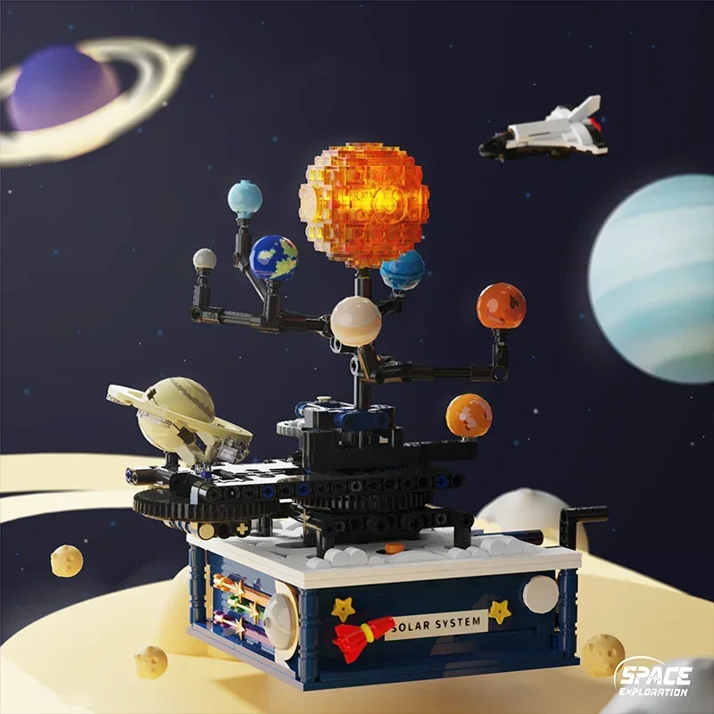 

2025 Rotating Solar System rebrickable built Sun Earth Model Universe Series Space Science Education DIY Bricks Toy Kid Gift