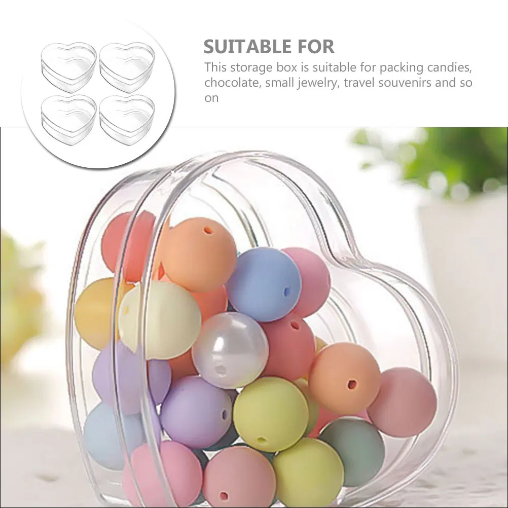

4 Pcs Wedding Party Candy Boxes Transparent Love with Cover Bridesmaid Heart Shaped Container Clear