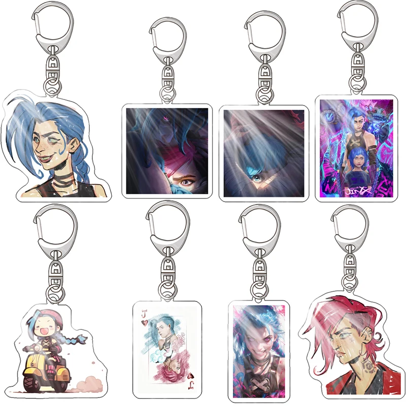 Arcane League of Legends Jinx Vi Anime Acrylic Cute Creative Keychain Key Ring Bag Charm Friends Gift Girl Pendant fans Jewelry