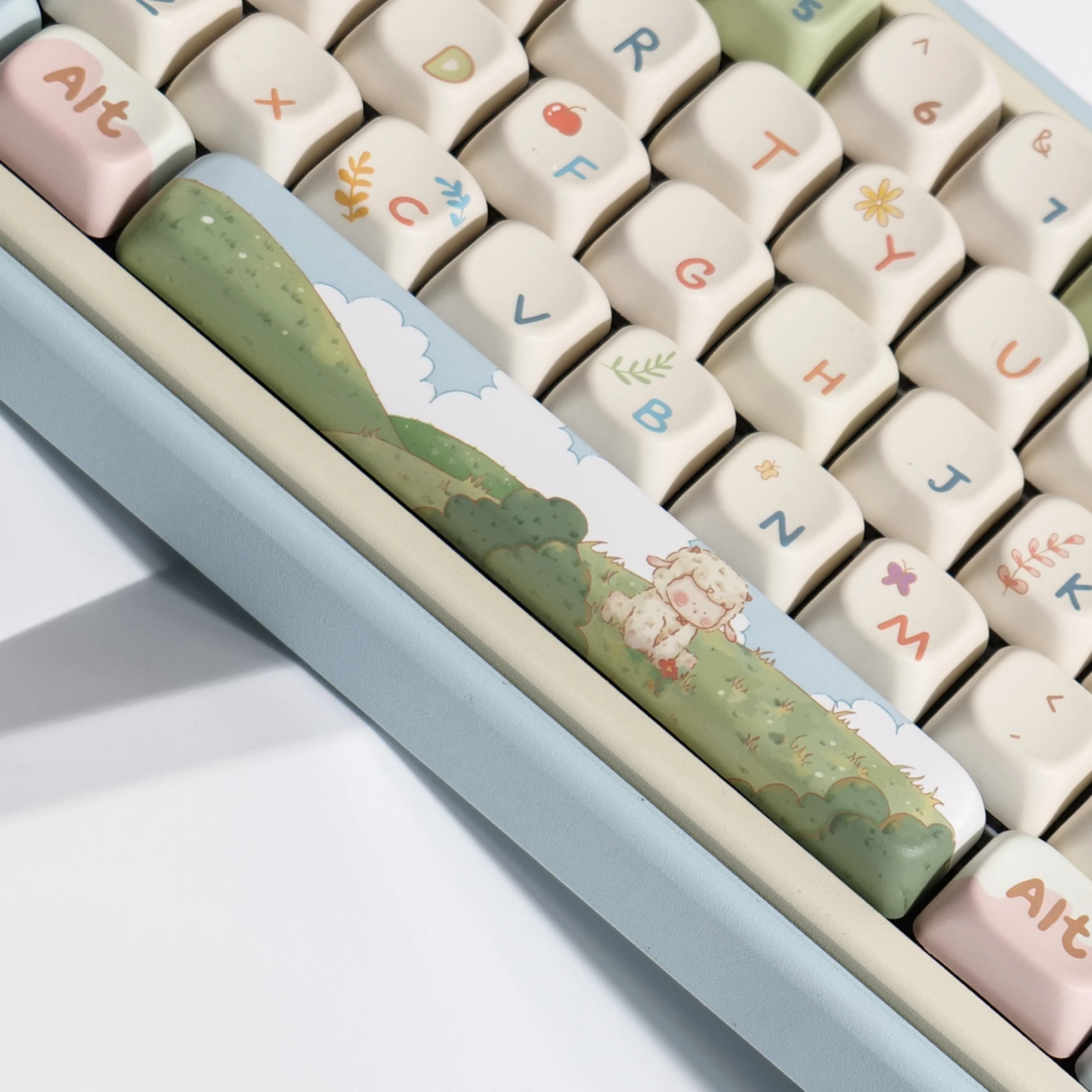 Imagem -04 - Primavera Keycap para Piquenique Tema Cordeiro Branco Ovelha Gorda Sublimação Fresca Pbt F75 F87 F99 Vgn Xoa Mda Cute Cartoon 141key