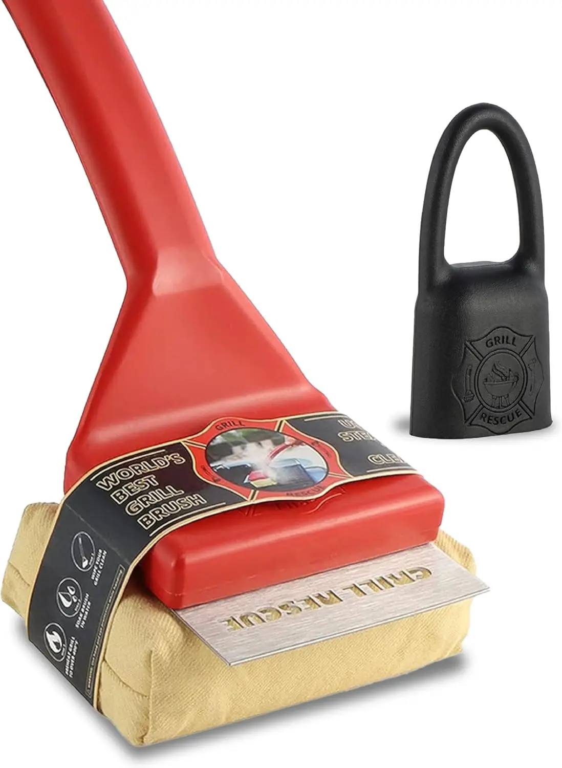 

Bristle-Free Grill Brush, Safe for All Grates (Gas/Charcoal/Cast Iron), Heat-Resistant with Replaceable Head & Hook