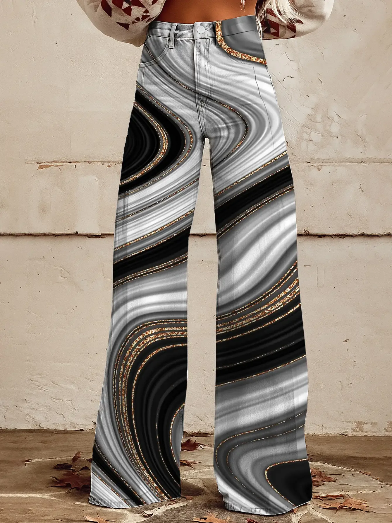 

Trendy street art printed loose trumpet imitation jeans,women's pants 2026