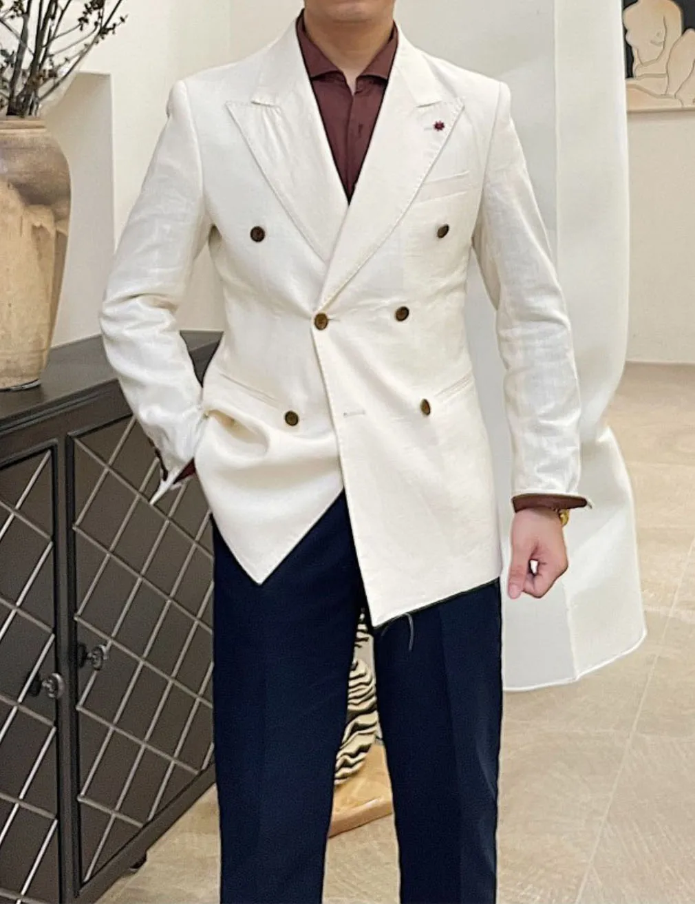 

New European Style Beige Casual Linen Suit Jacket Simple Atmospheric suit jacket Tall suit jacket Skinny suit jacket