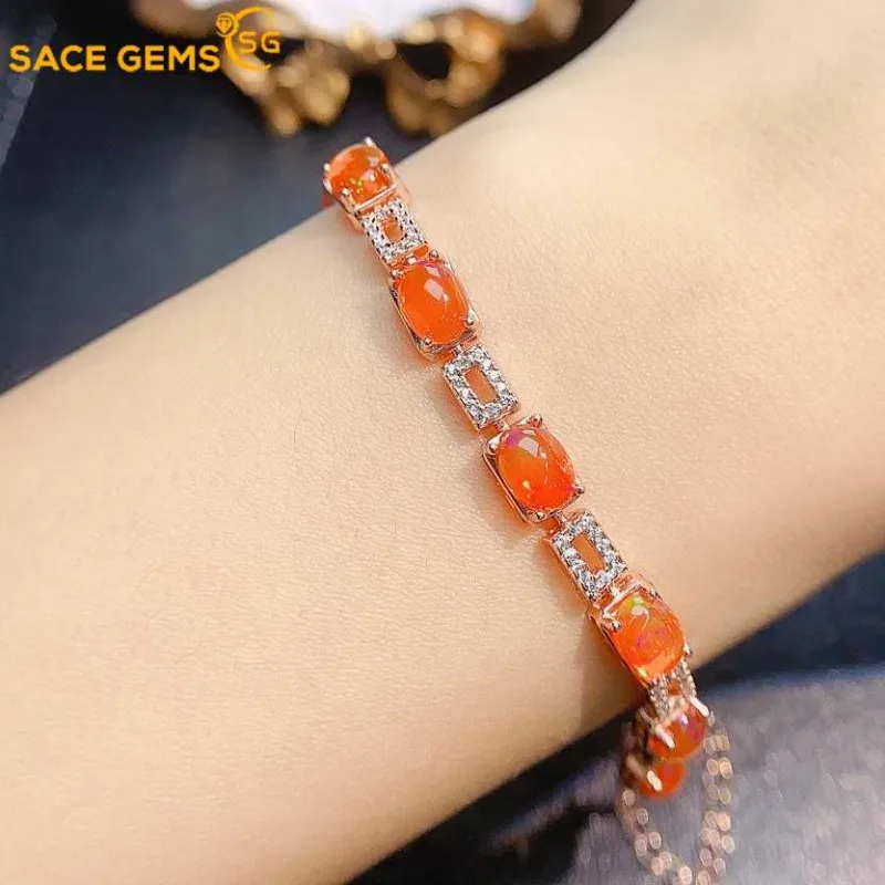 

SACEGEMS New 925Sterling Silver Certified 5*7MM Natural Opal Gemstone Bracelrts for Women Engagement Cocktail Party Fine Jewelry