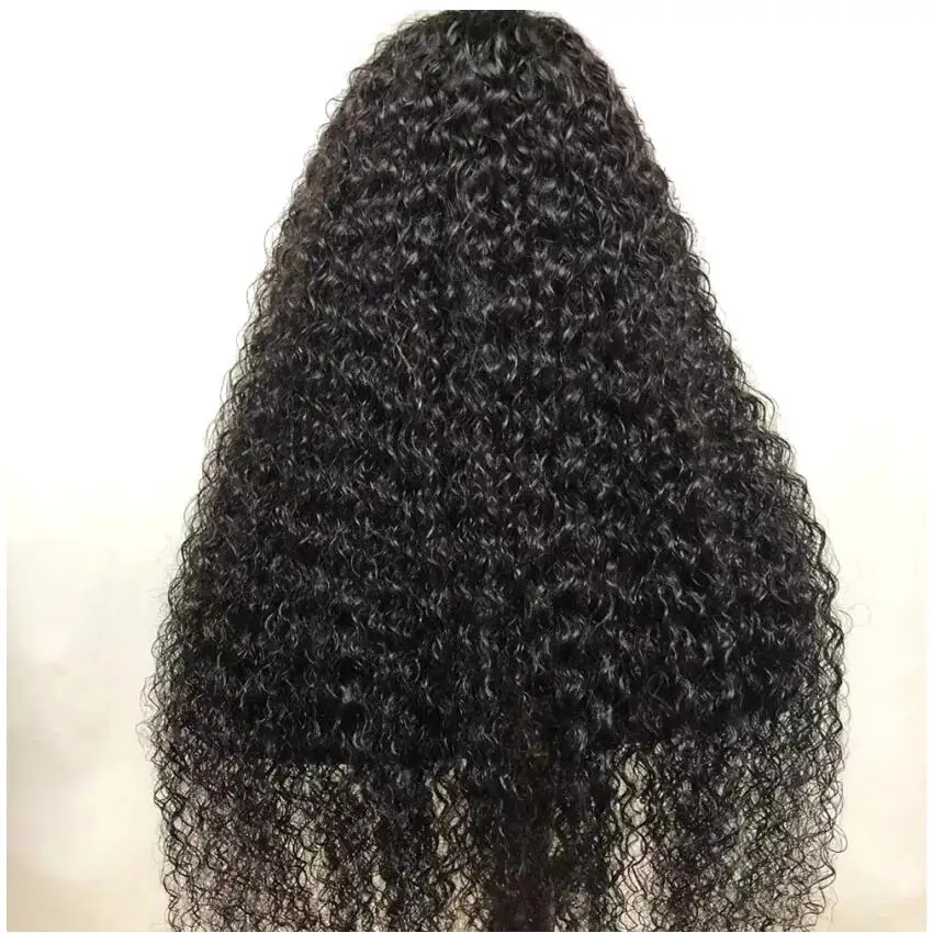 Peruca dianteira longa com renda para mulheres, peruca encaracolada preta natural, pré-arrancada, cabelo macio de bebê, sem cola, 26 in, 180 densidades