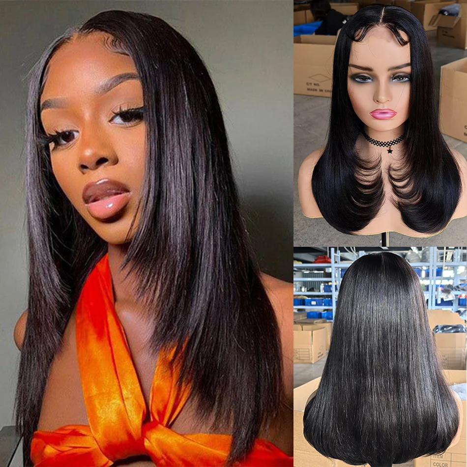 

100% Raw Vietnamese Virgin Human Hair Pre Cut Wear And Go Layered Straight Hair Wigs 18" 250 Density 2x6 HD Glueless Closure Wig