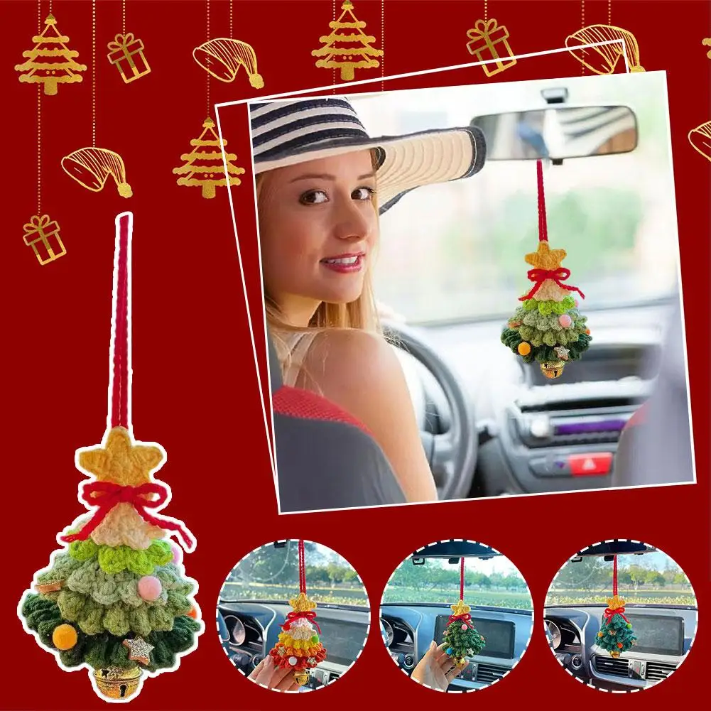 1pc Hand-knitted Christmas Tree Pendant Car Rear View Home Xmas Hangings Accessories Car Gift Men Decor Interior Women Mirr A3y2