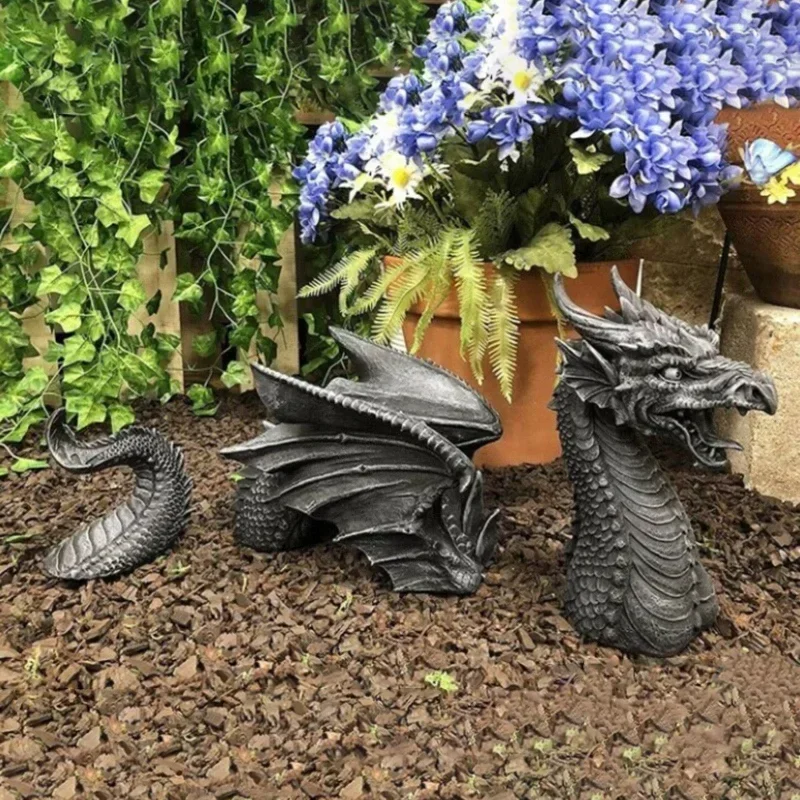 Dragon Shape Sculptures Resin Giant Lawn Sculpture Gothic Fantasy Dragon Figures Art Garden Patio Lawn Statues Garden Decoration