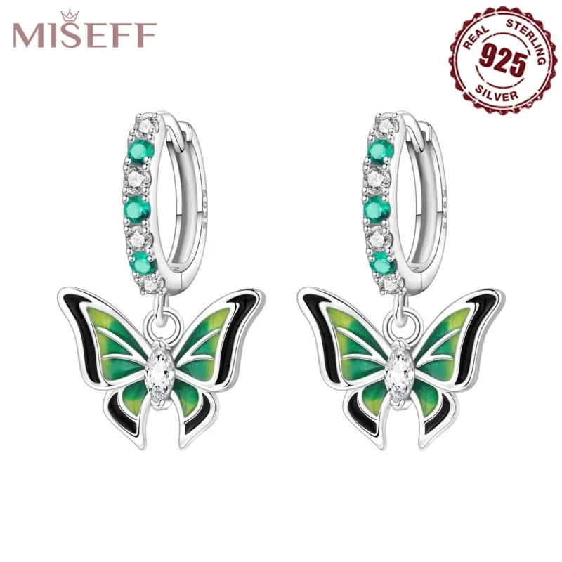 

MISEFF, новинка, серьги из стерлингового серебра 925 пробы, розовые и зеленые бабочки, пара серег для вечеринки, дня рождения, изготовления ювелирных изделий, подарков