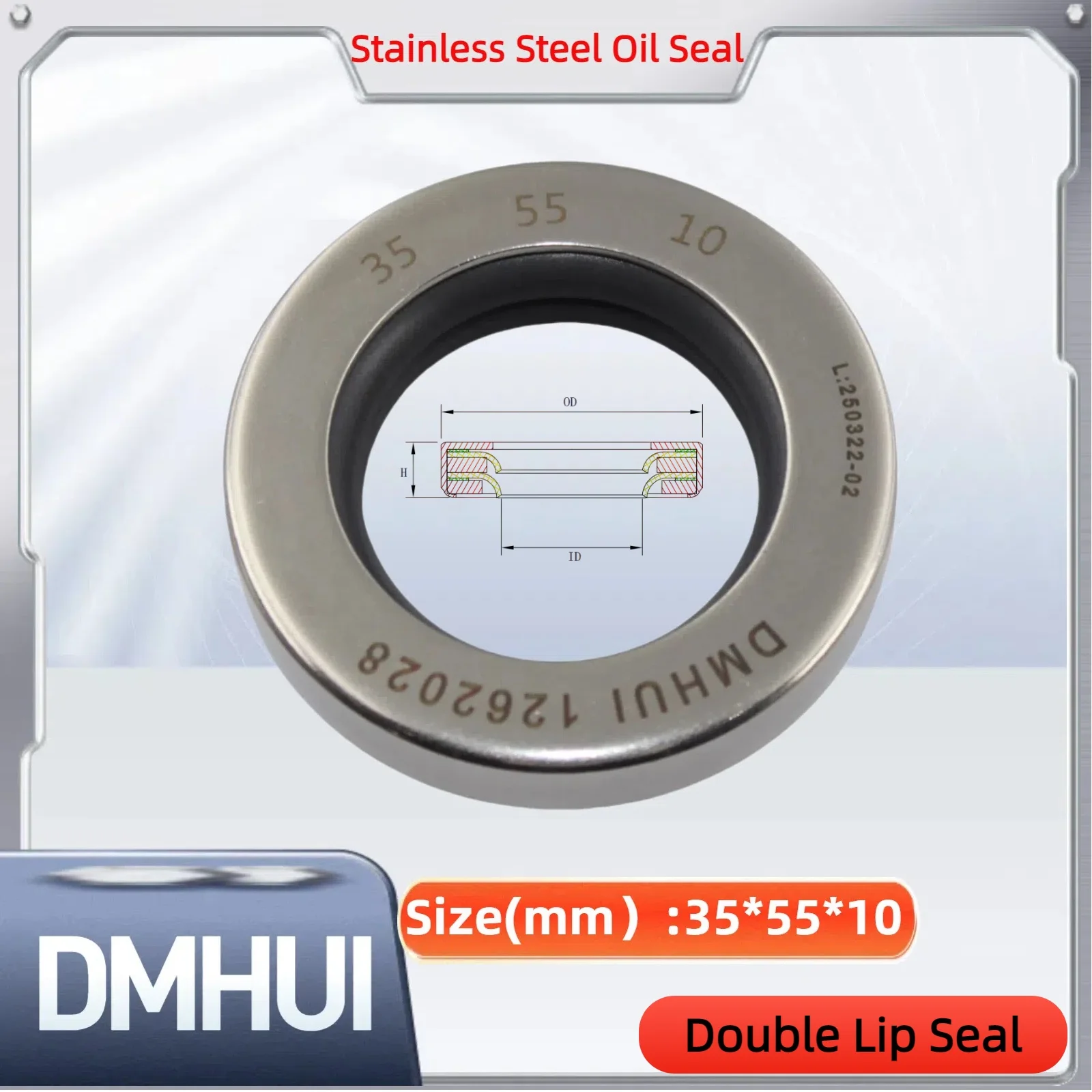 

Oil Seal 35x55x10 Double Lip Seal Stainless Steel Oil Seal PTFE SS 35×55×10
