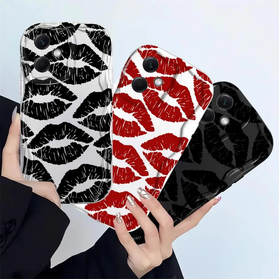 Sexy Girl Red Black Lips Kiss Phone Case for Redmi 10 10A 12C 9 9A 9C 10C 13C A2 A1 A2 Plus Luxury Soft Cover