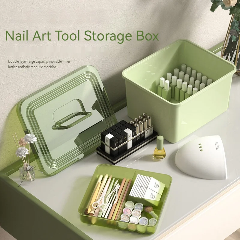 New Nail Tool Box 2 Layers Portable Large Capacity Dustproof Storage Box Nail Polish Plastic Organizer Manicure Accessories