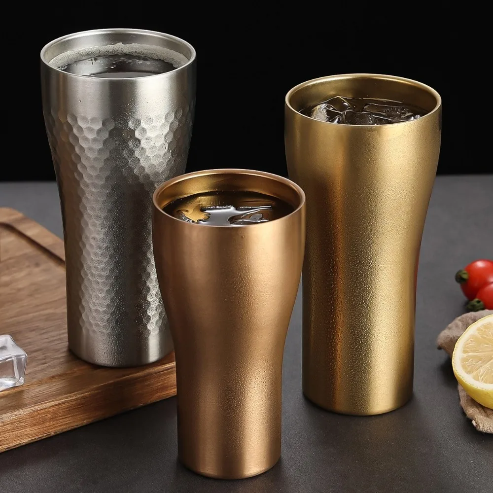 New Double-Wall Beer Cups Stainless Steel Keep Cold Cold Water Drinks Cup Anti-fall Northern Europe Juice Tea Cup Kitchen